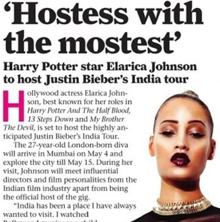 Elarica Johnson sharing news of her hosting Justine Bieber