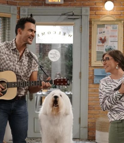 Mayim Bialik behind scene images of a show called Call me kat