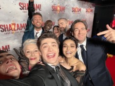Asher Angel, with the cast of Shazam!