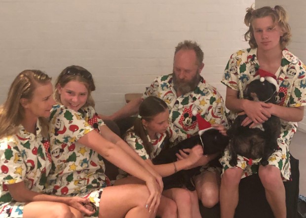 Rachel Griffiths with her husband and kids 