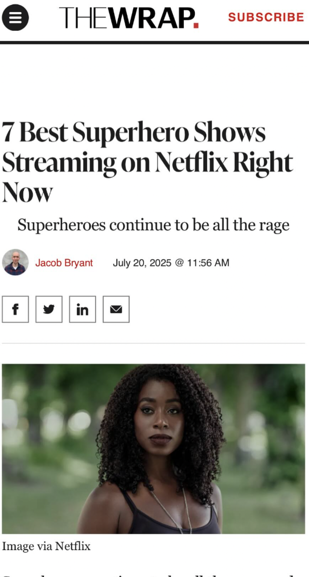 News Article relating to Sandman shared by Kirby in her instagram