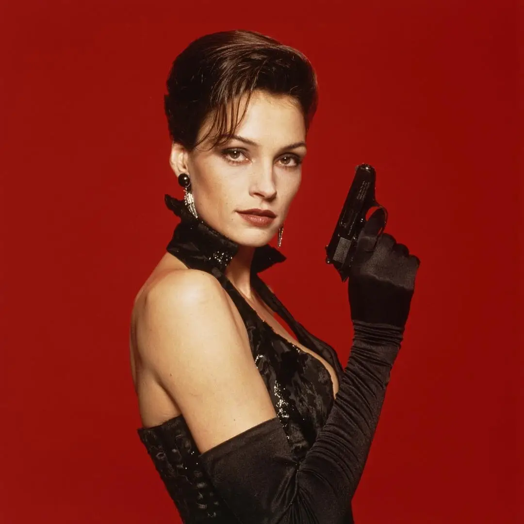 Sea Shimooka, an actress of Japanese, Native Hawaiian, French, and English descent, leans forward in a black leather jacket and cargo pants against a backdrop of Japanese signage.