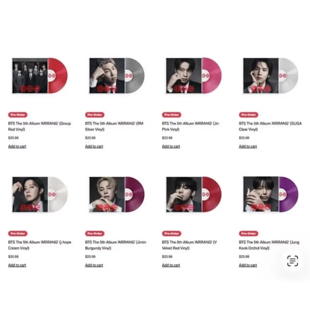 The official cover art for the BTS album "Arirang," featuring a modern, minimalist design with traditional Korean motifs and the group