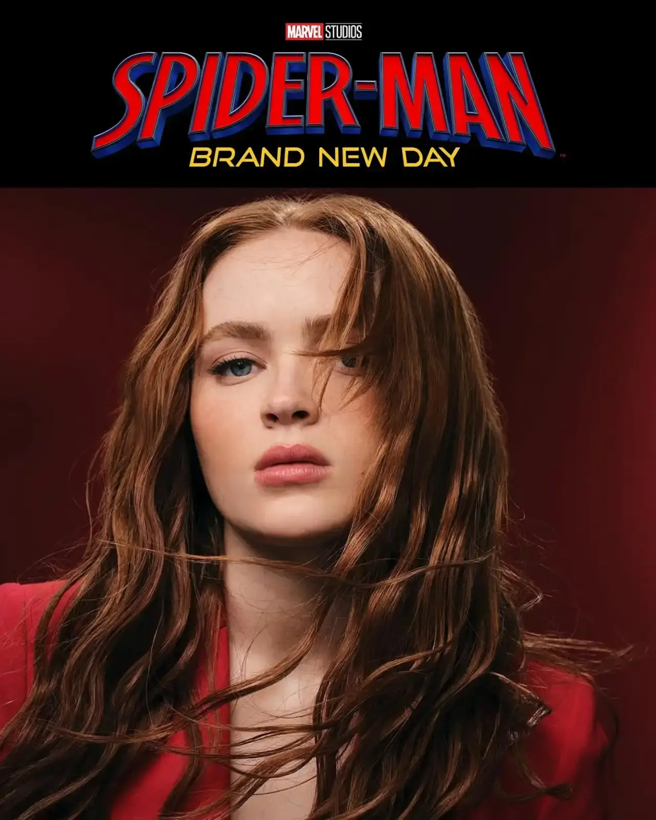 A fan-made Marvel Studios poster featuring a close-up of Sadie Sink with the title "Spider-Man: Brand New Day" at the top.