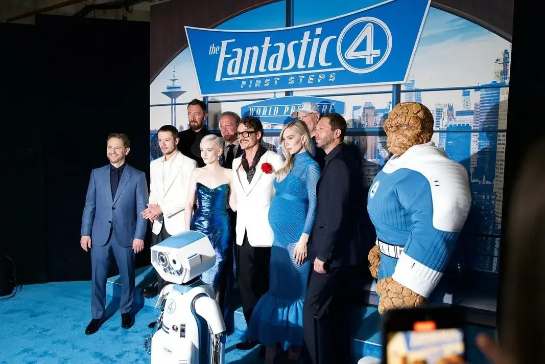Vanessa Kirby poses alongside her co-stars and director at The Fantastic Four: First Steps world premiere.