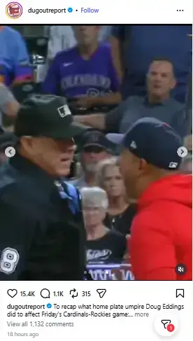 MLB umpire Doug Eddings facing off in a heated on-field confrontation with a baseball manager during a game