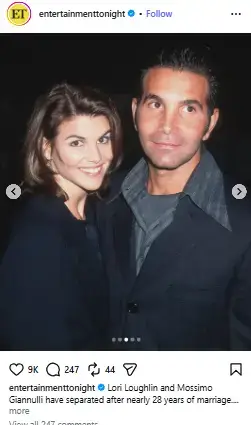 Lori Loughlin smiling affectionately beside her husband Mossimo Giannulli in a vintage photo from their early years together.