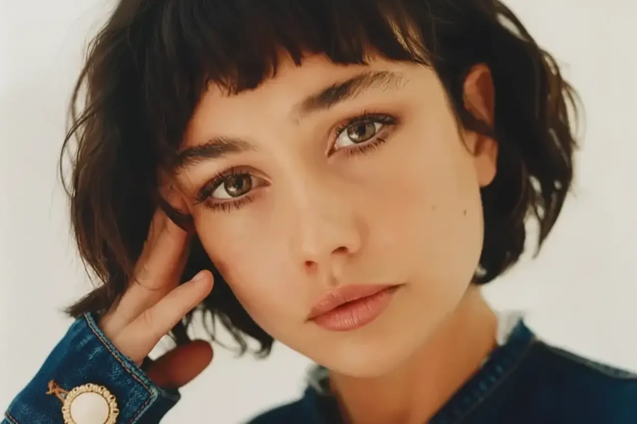 Sydney Chandler, featuring her short, dark hair, and expressive eyes.